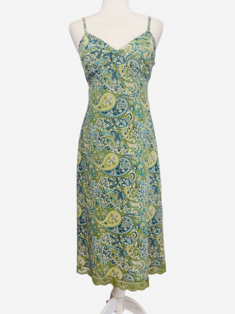 90s Y2K Express World Brand Paisley Floral Lace Midi Slip Dress